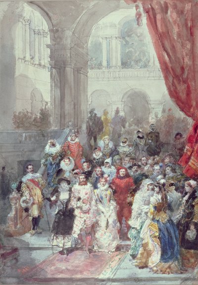 Studie na kostýmní ples princezny ze Saganu, 1883 (wc s grafitovou podkresbou zvýrazněnou bílou na papíře) od Eugene Louis Lami